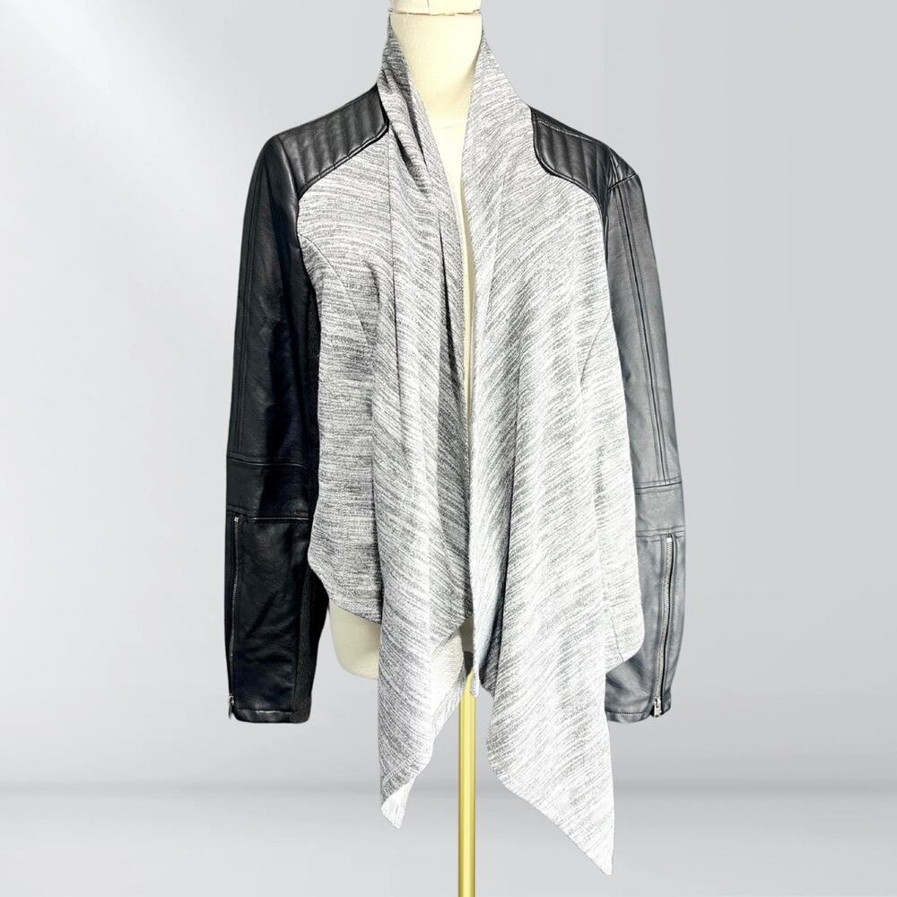 Torrid Faux Leather Ribbed Sleeve Flyaway Cardigan Jacket